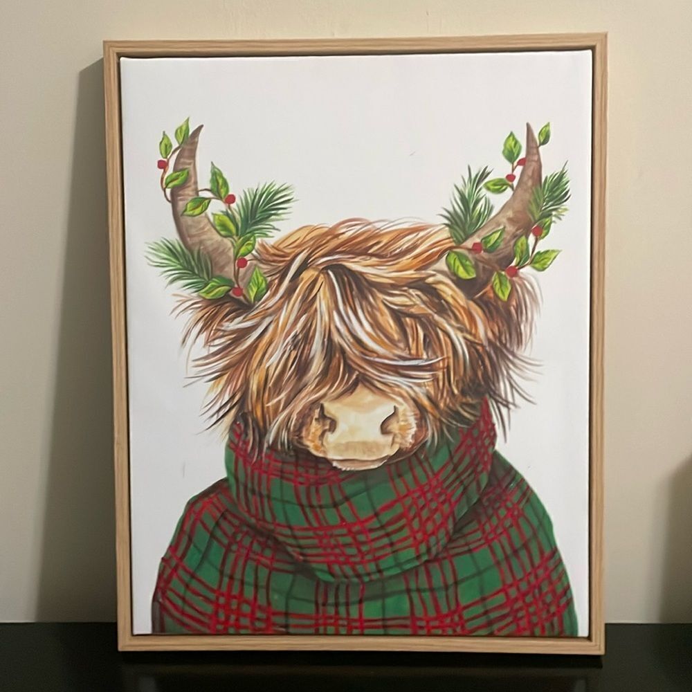 New Eccolo Christmas High land cow cattle canvas picture wooden frame wall art